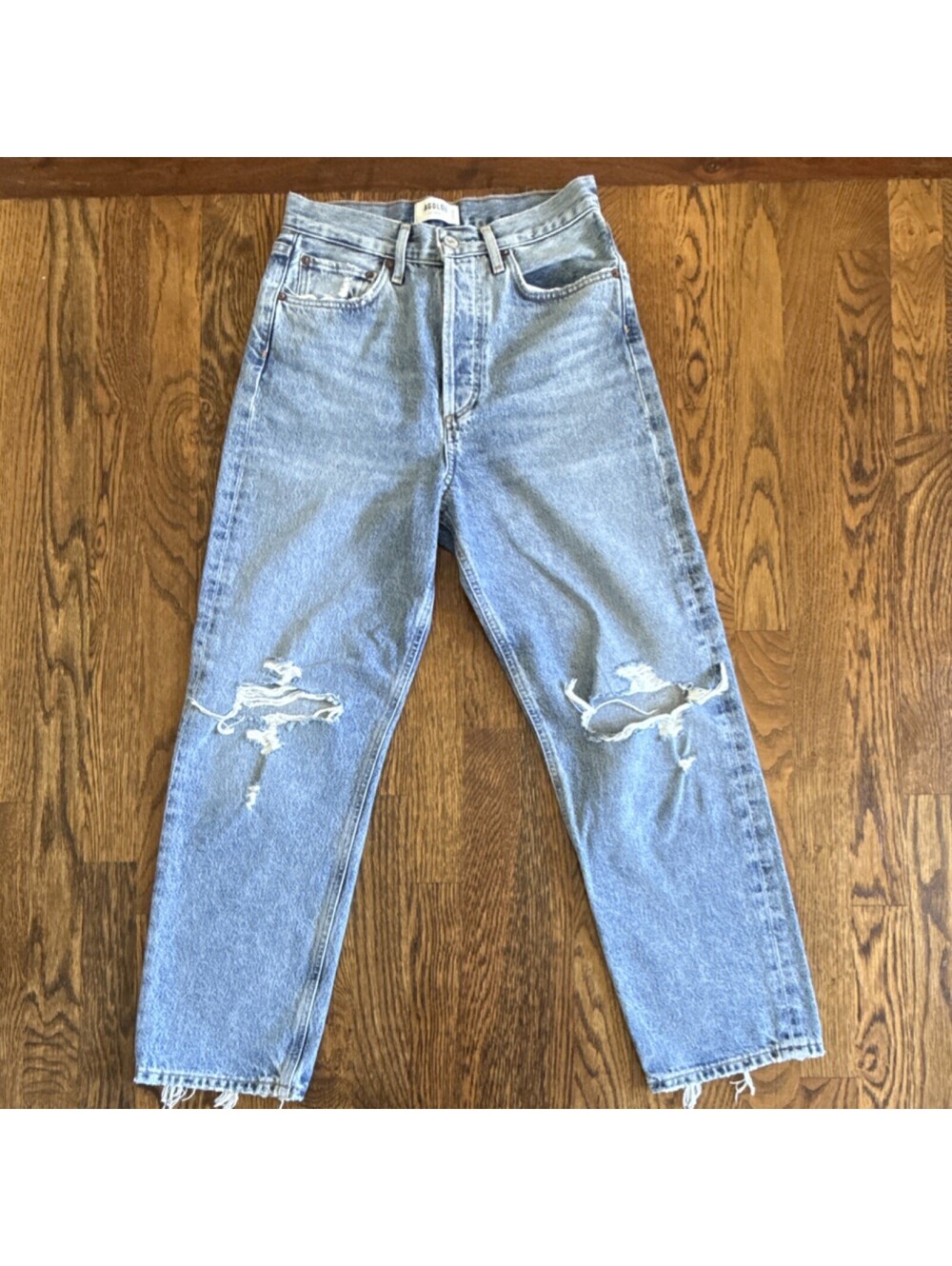 AGOLDE 90's Pinch Waist High Rise Distressed Loose Straight Crop Jeans 24